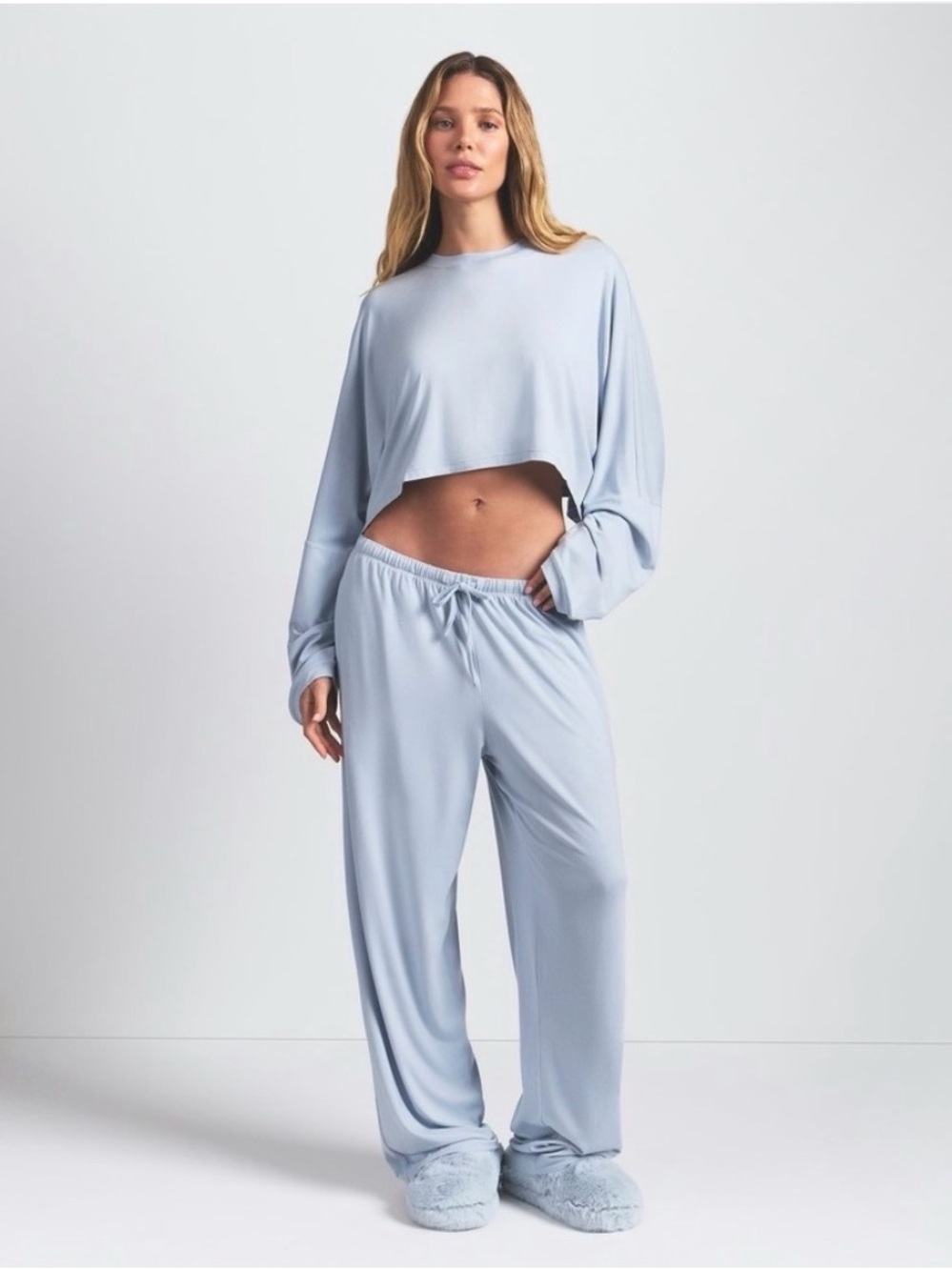 NWT Skims (M) Cropped Henley & Pants Sleep Set Zen Blue